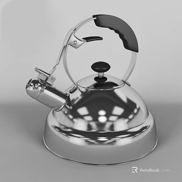 Shiny Stainless Steel Electric Kettle With Black Handle And Modern Design 3d model 