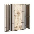 Modern Room Divider with Metal Frame Vertical Slats and Distressed Central Panel 3d model