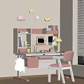 Cozy Children's Desk Area With Bookshelf Chair Pink Backpack And Wall Decorations