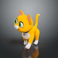 Cute Yellow Cartoon Cat Doll With Green Eyes White Paws And Blue Collar