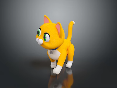Cute Yellow Cartoon Cat Doll With Green Eyes White Paws And Blue Collar 3d model