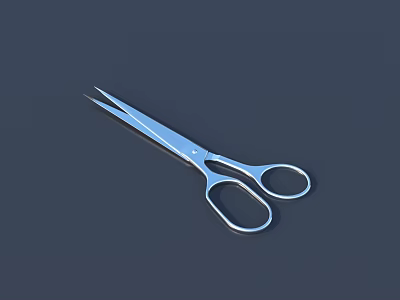Silver Metal Scissors With Loop Handles On Dark Background Surface 3d model