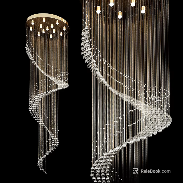Elegant Modern Spiral Chandelier With Crystal Beads Hanging Decorative Lighting Design 3d model 