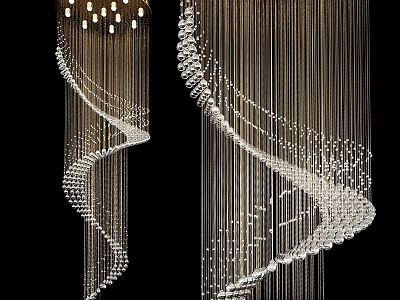 Elegant Modern Spiral Chandelier With Crystal Beads Hanging Decorative Lighting Design 3d model
