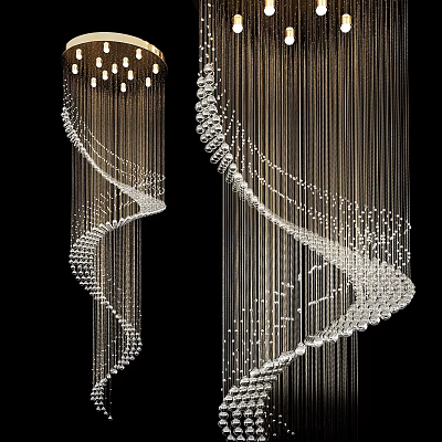 Elegant Modern Spiral Chandelier With Crystal Beads Hanging Decorative Lighting Design 3d model