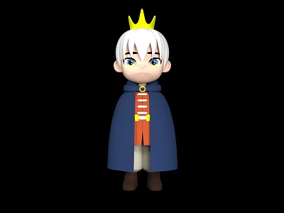 Cartoon Man With White Hair Golden Crown Blue Cape And Red Jacket On Black Background 3d model
