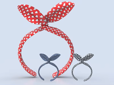 Stylish Red Headband With White Heart Patterns And Small Blue Silver Decorative Headbands 3d model