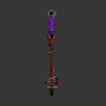 Enchanted Magic Staff With Purple Gems Red Ribbons And Silver Rings