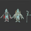 Mythical Fantasy Characters With Traditional Robes And Staff Weapon Detailed Design Standing On Reflective Surface