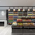 Modern Supermarket Interior With Shelves Full Of Grocery Products And Checkout Counter