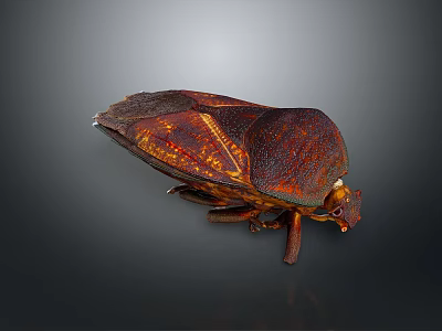 Shiny Red Brown Beetle With Textured Back And Six Legs On Dark Background 3d model