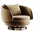 Modern Beige Velvet Single Sofa With Curved Armrests Round Metal Base And Cushion