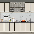 Modern Kitchen Cabinets with Marble Countertop and Glass Door Storage for Wine Bottles and Dishes