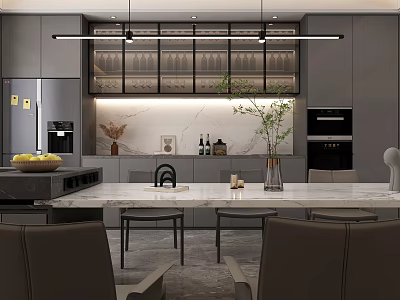 Modern Open Concept Living Dining Space With Marble Table Chairs Chandelier And Minimalist Decor 3d model
