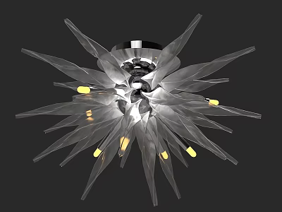 Modern Star Shaped Ceiling Light with Transparent Petal Structure and Yellow Bulbs 3d model