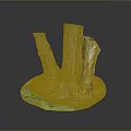 Detailed Wooden Tree Stumps On Green Grass Base With Natural Texture