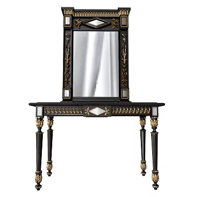 Classic Black Dressing Table With Ornate Gold Accents Carved Mirror And Decorative Legs 3d model