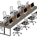Modern Office Desks With Ergonomic Chairs And Computer Monitors In Workspace Setup 3d model