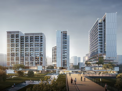 Modern High Rise Residential Buildings With Green Spaces And Pedestrian Walkways 3d model