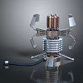 Shiny Metallic Mechanical Mechanism With Multiple Metal Arms Cylindrical Core And Black Cable