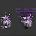 Purple Lotus Flowers with Large Leaves and Small Petals on Dark Background with Reflections