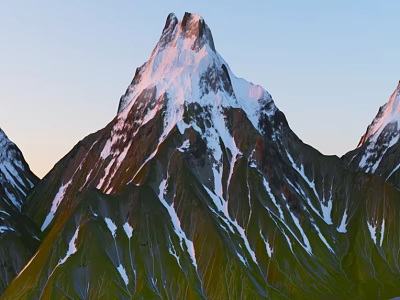 Scenic Mountain Terrain With Snow Capped Peaks And Sunlit Green Slopes 3d model