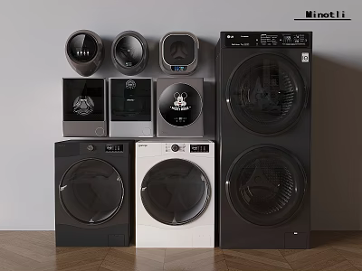Modern Front Load Washing Machines in Black and White Display for Home Appliance 3d model