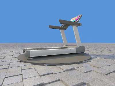 Modern Sports Equipment Treadmill With Colorful Digital Screen On Gray Tiled Surface 3d model