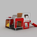 Garden Landscape With Red Children's Play Equipment Slide Ladder And Platform