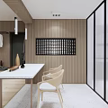 Modern Dining and Living Room Interior With Wooden Walls White Dining Table And Chairs