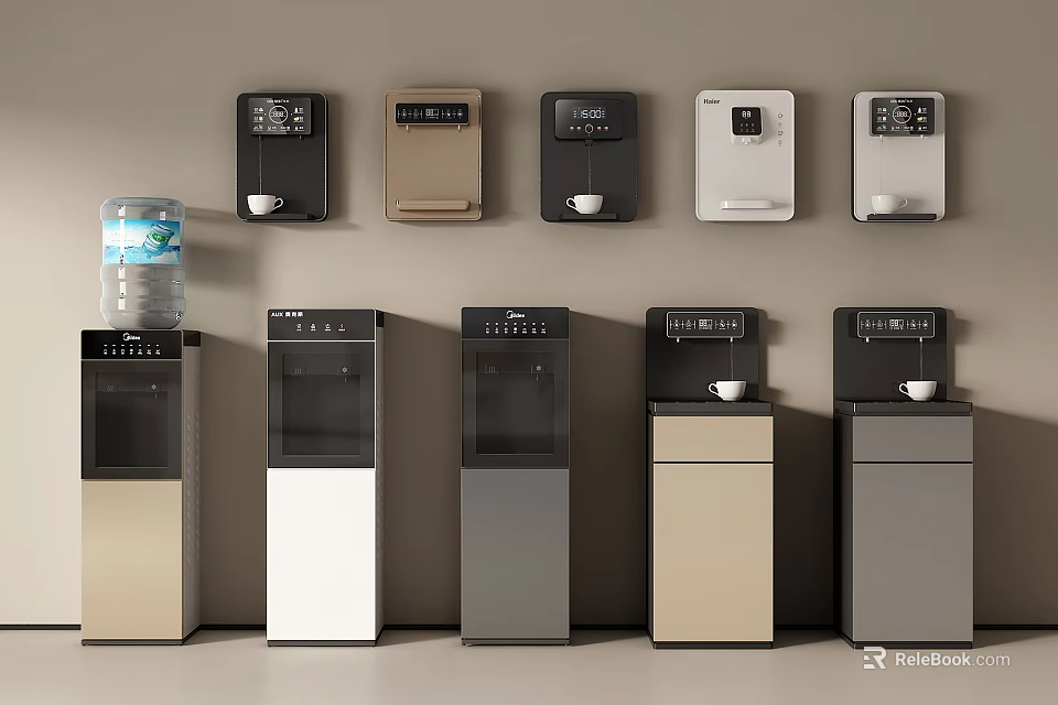 Household Appliances Collection Featuring Wall Mounted And Floor Standing Water Dispensers In Various Colors 3d model 