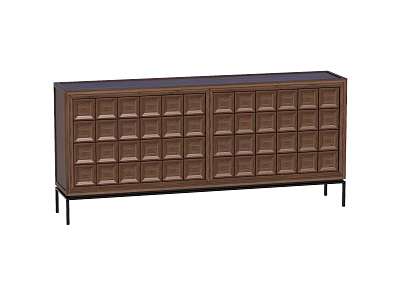 Dark Brown Decorative Cabinet With Square Panel Drawers And Black Slim Legs 3d model