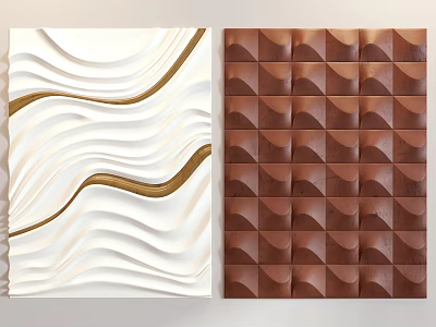 White And Brown 3D Textured Wall Decor With Wavy Lines And Diamond Patterns 3d model