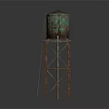 Old Water Tower With Green Top And Rusty Metal Support Ladder Structure