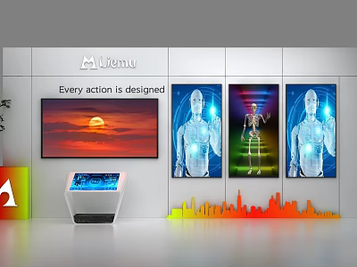 Modern Display Shelves With Touchscreen And Tech Themed Posters In Avenue Showcase 3d model