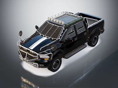 Black Off Road Truck With Roof Rack Front Bull Bar And White Stripe 3d model