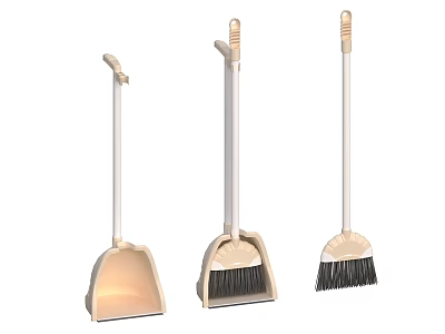 Practical Light Beige Broom And Dustpan Set With Three Different Styles For Home Cleaning 3d model