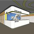 Modern Reception Area Design With Wooden Elements Marble Counter And Decorative Painting