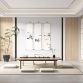 Japanese Style Tea Room Interior With Wooden Elements Tatami Cushions And Calligraphy Scrolls