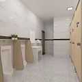 Public Toilet Exterior View With Beige Walls Front Green Shrubs Against Urban Tall Buildings