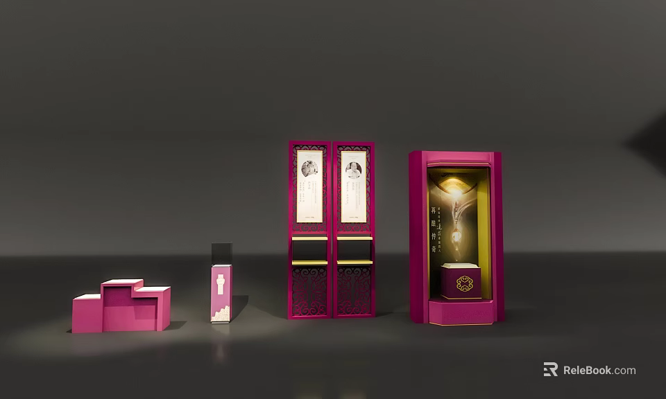 Retail Display Shelves Showcasing Luxury Cosmetic Products Pink Packaging And Golden Bottle 3d model 