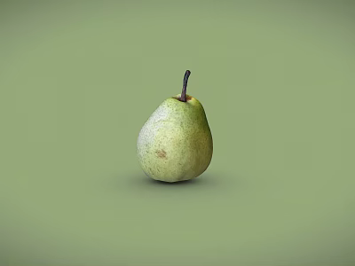 Single Fresh Ripe Organic Pear with Brown Stem Placed on Soft Green Background 3d model
