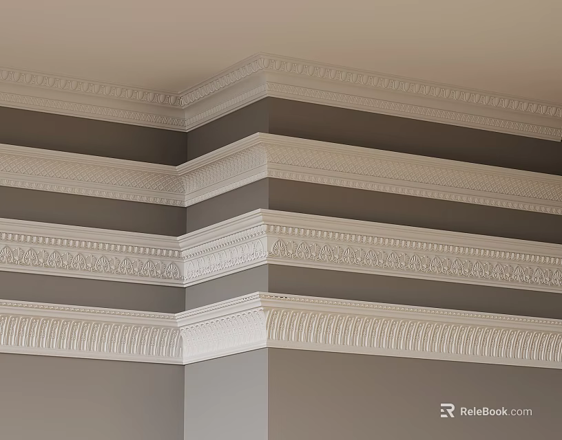 Elegant Wall Corner Decorative Molding Design With Gray And White Layered Texture 3d model 