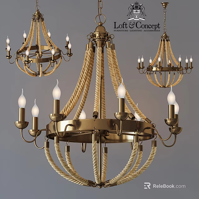 Elegant Brass Chandelier With Rope Decoration And Multiple Candle Shaped Bulbs 3d model 