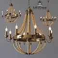 Elegant Brass Chandelier With Rope Decoration And Multiple Candle Shaped Bulbs