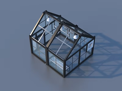 Modern Small Glass Greenhouse With Black Frame And Transparent Structure Design 3d model