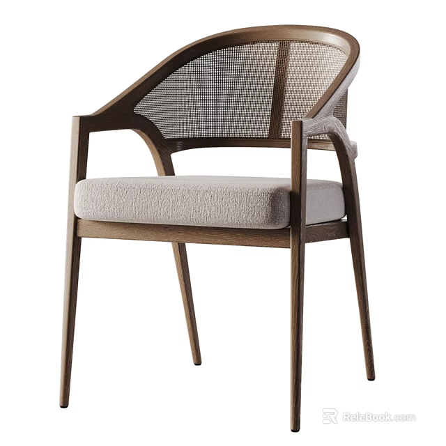 Modern Single Chair With Wooden Frame Armrests Mesh Backrest And Fabric Seat Cushion 3d model 