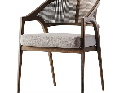 Modern Single Chair With Wooden Frame Armrests Mesh Backrest And Fabric Seat Cushion 3d model