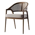 Modern Single Chair With Wooden Frame Armrests Mesh Backrest And Fabric Seat Cushion