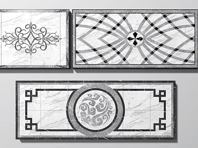 Classical Decorative Floor Tiles with Geometric Spiral and Symmetric Patterns in Marble Finish 3d model